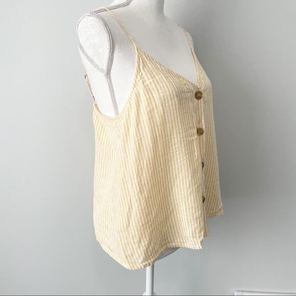 BP linen yellow striped tank top buttons size medium - Picture 2 of 7